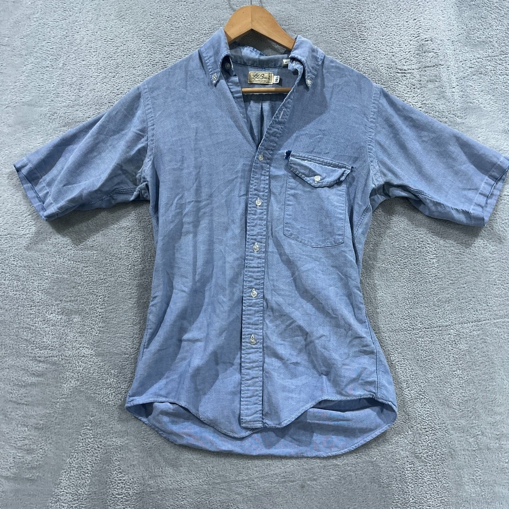 Vintage LL Bean Oxford OCBD Shirt Men 14.5 Short Sleeve Cotton Made USA Ivy
